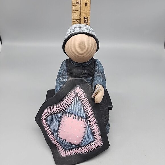 Amish Family Ceramic Figurine Amish Sitting Girl on Bench 7" Tall - Picture 8 of 9